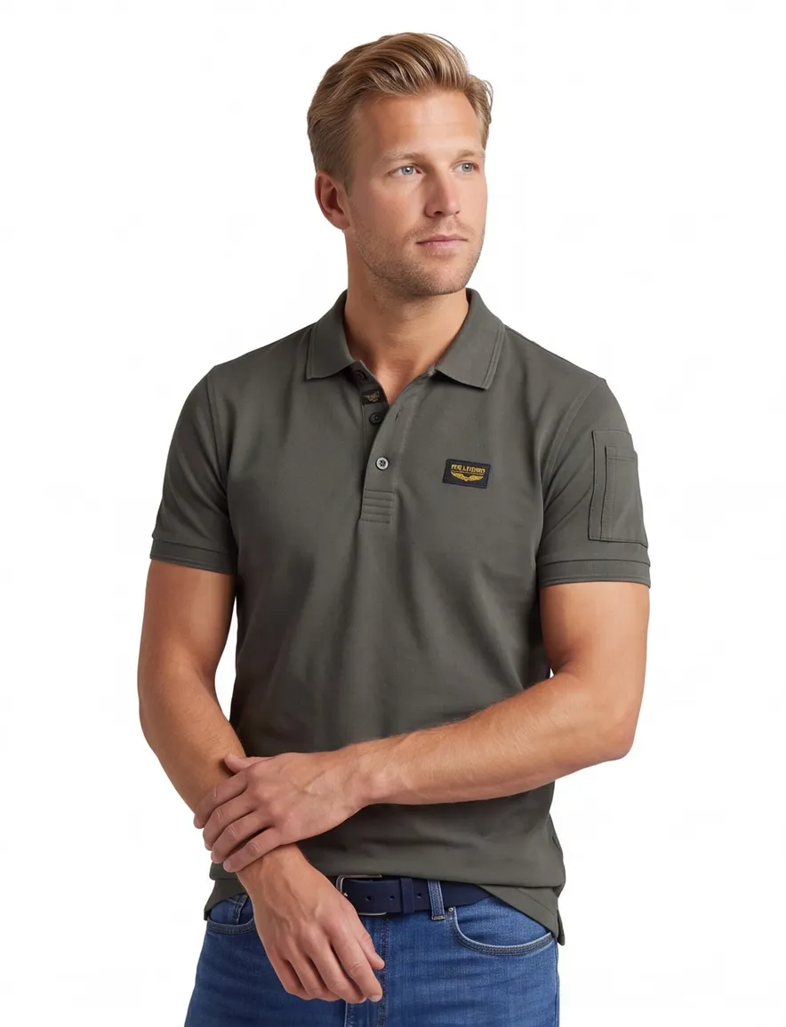 PME Legend polo groen katoen 3 knoops