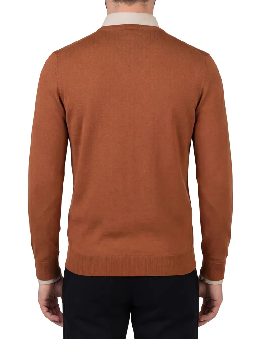 Born With Appetite trui v-hals oranje effen merinowol normale fit