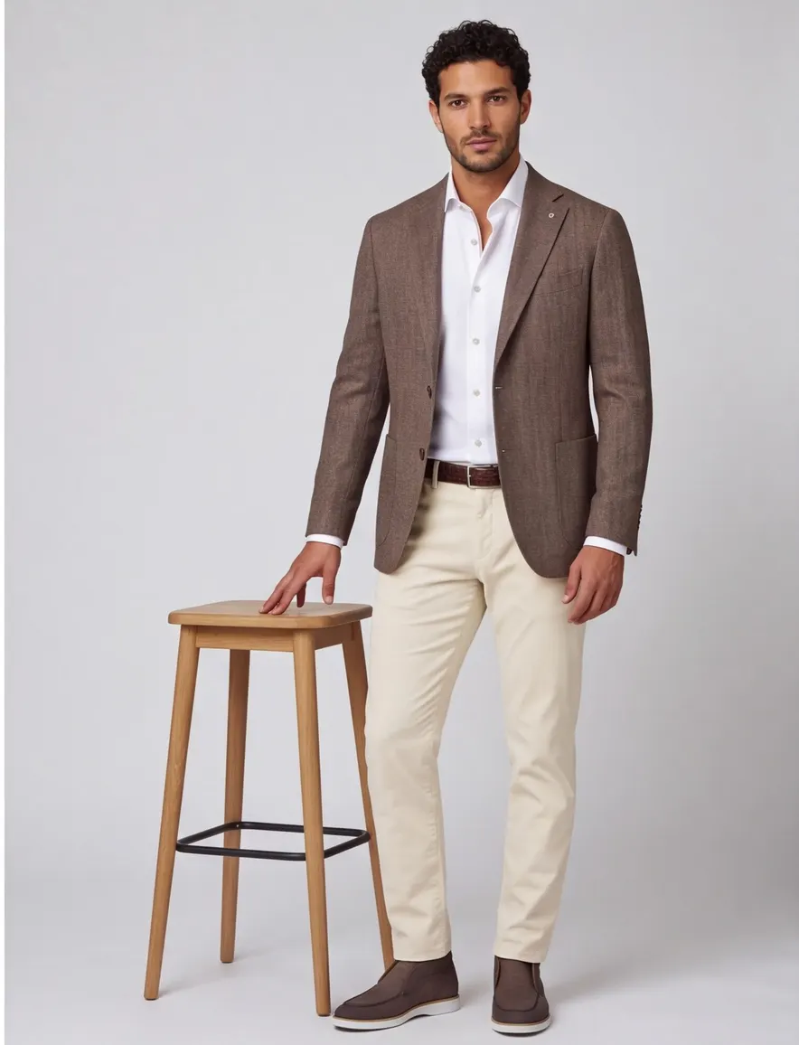 Born with Appetite Colbert lichtbruin slim fit