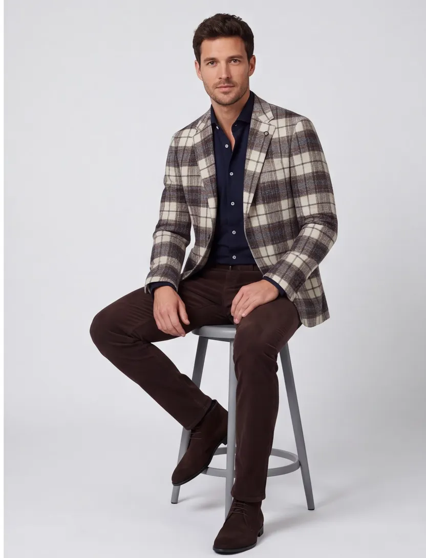 Cavallaro colbert slim fit bruin geruit