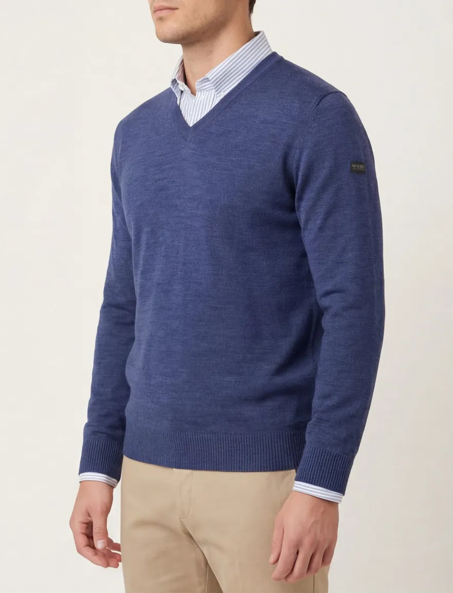 Maerz trui v-hals navy virginwol