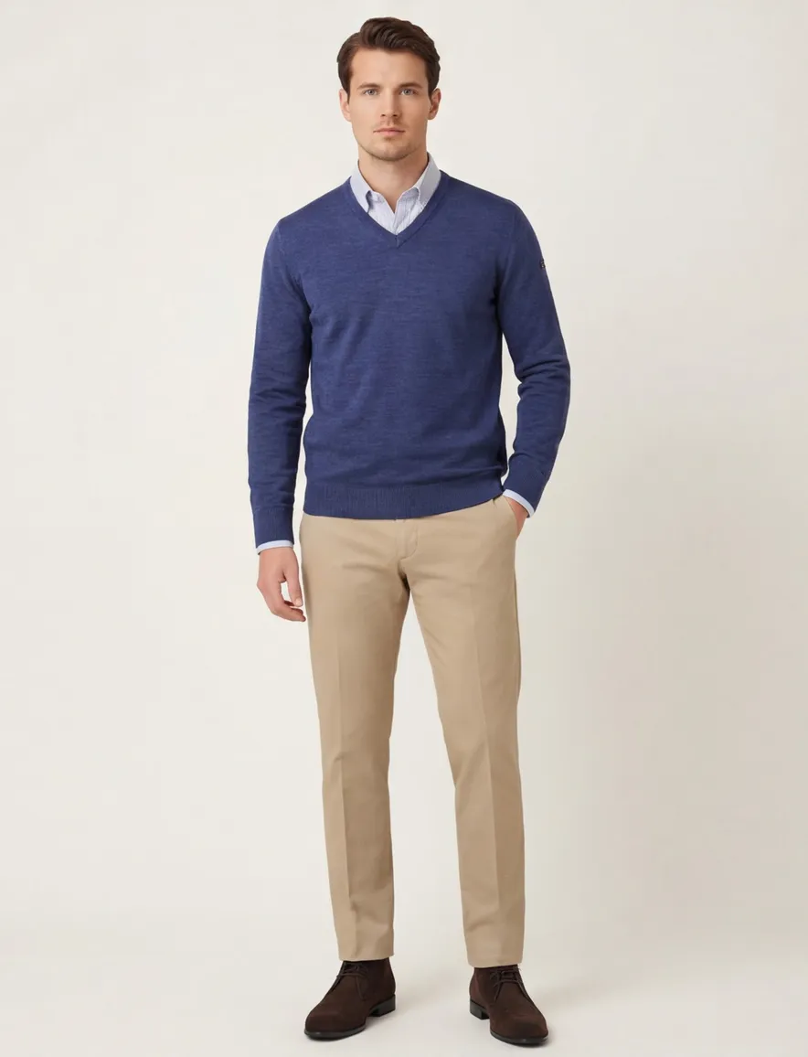Maerz trui v-hals navy virginwol