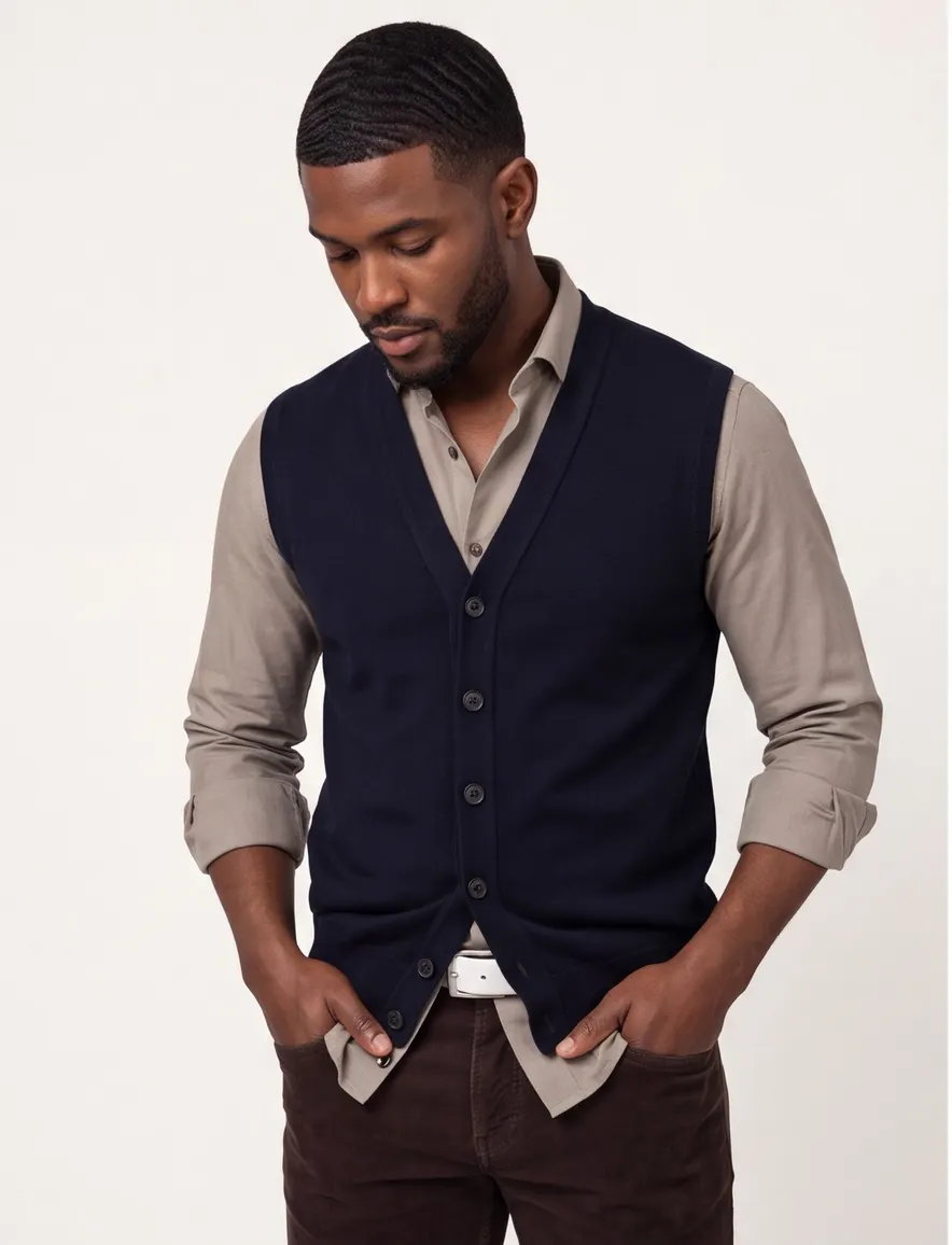 Maerz vest knopen mouwloos navy lamswol