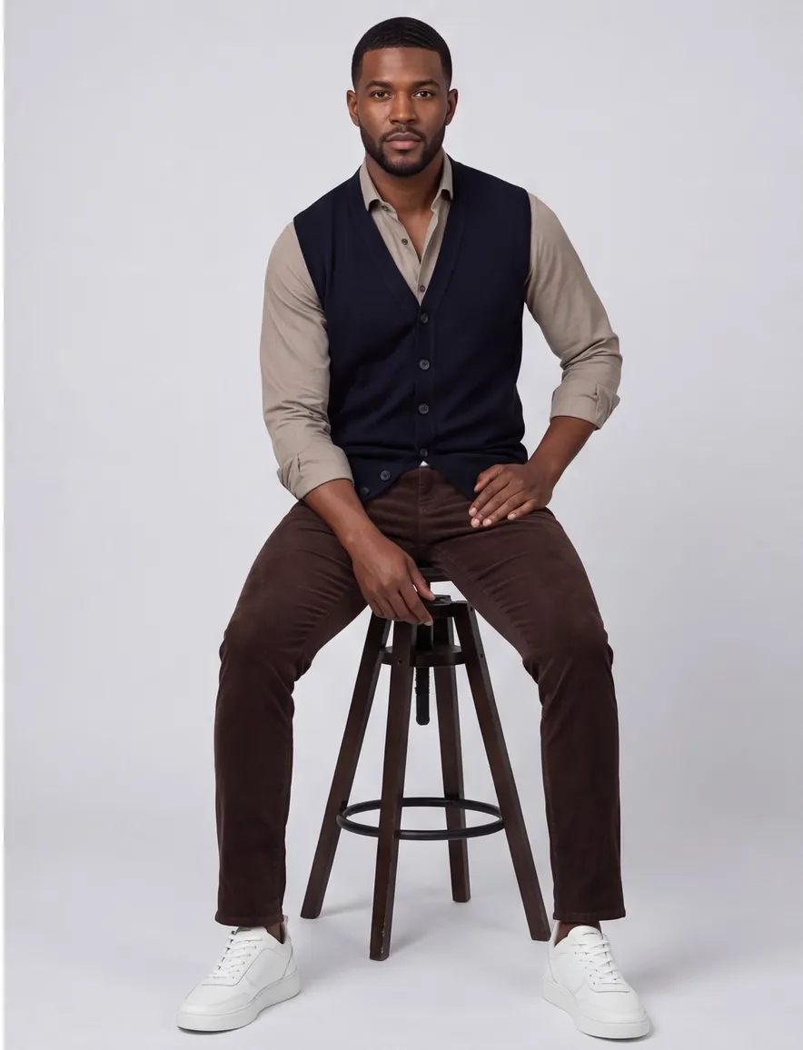 Maerz vest knopen mouwloos navy lamswol