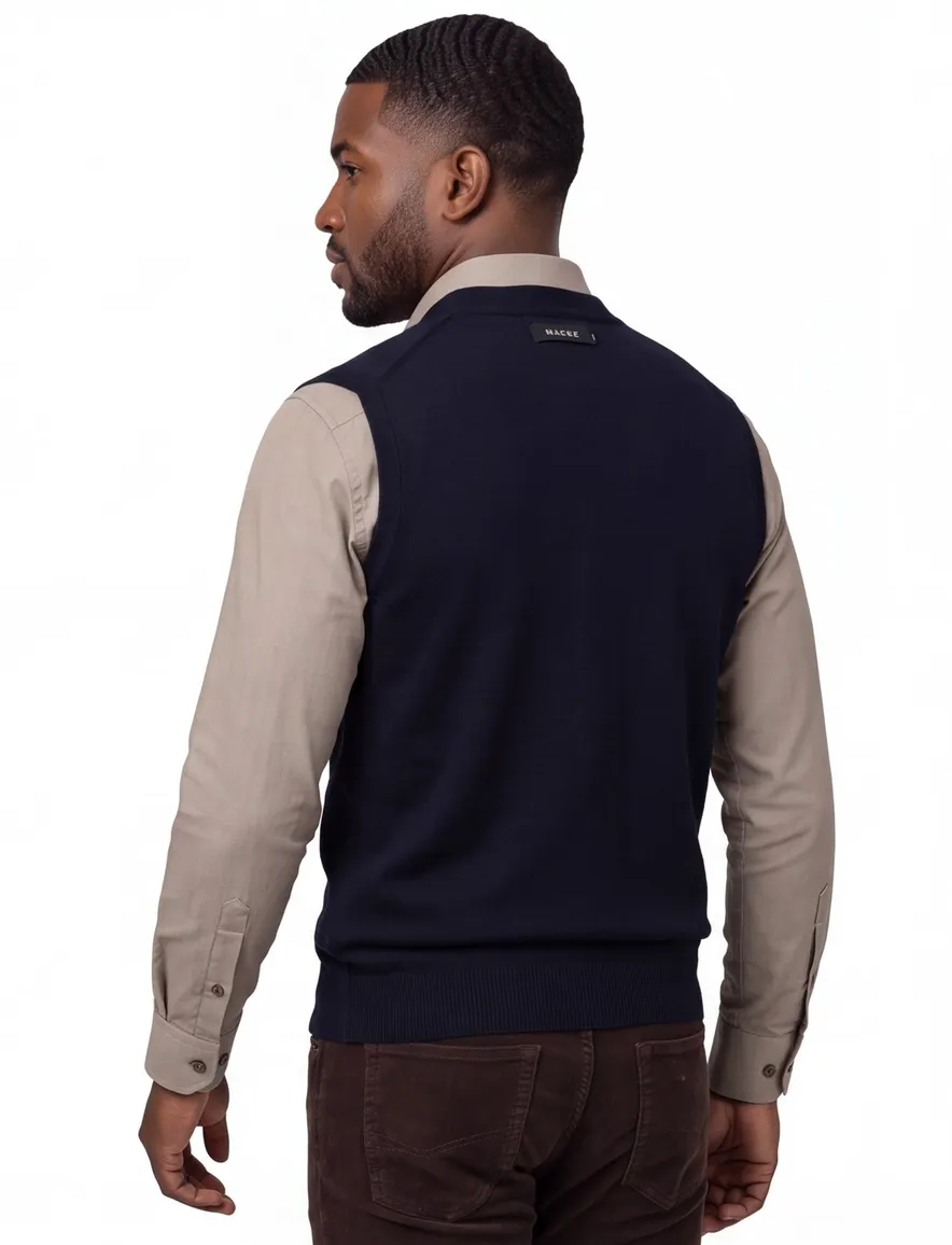 Maerz vest knopen mouwloos navy lamswol