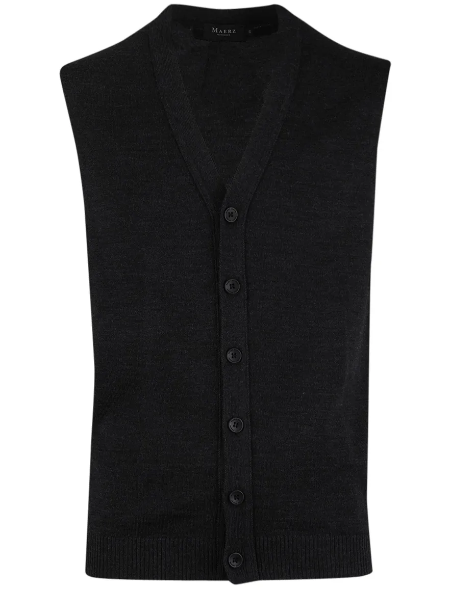 Maerz vest knopen zwart lamswol mouwloos