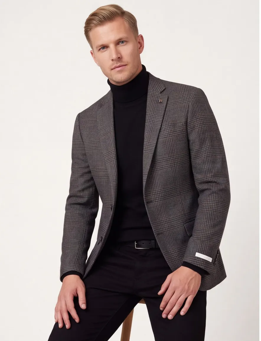 Magee colbert classic fit geruit wol grijs
