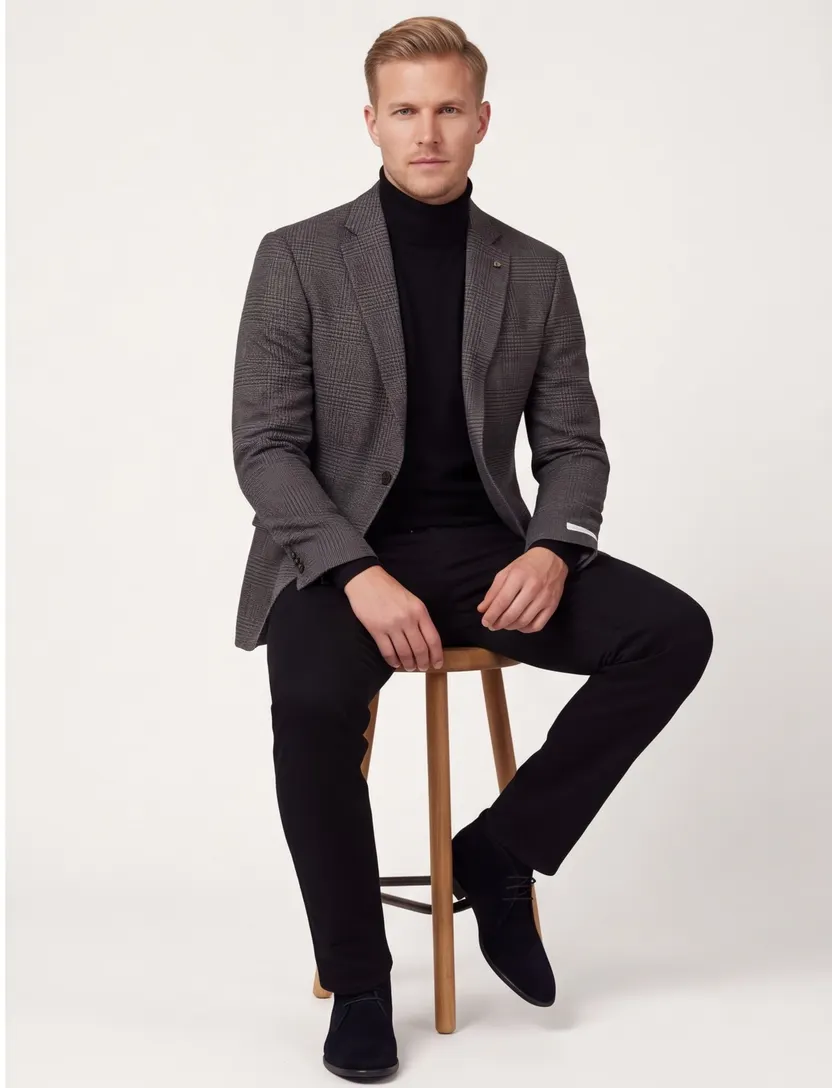Wollen Magee colbert classic fit grijs geruit