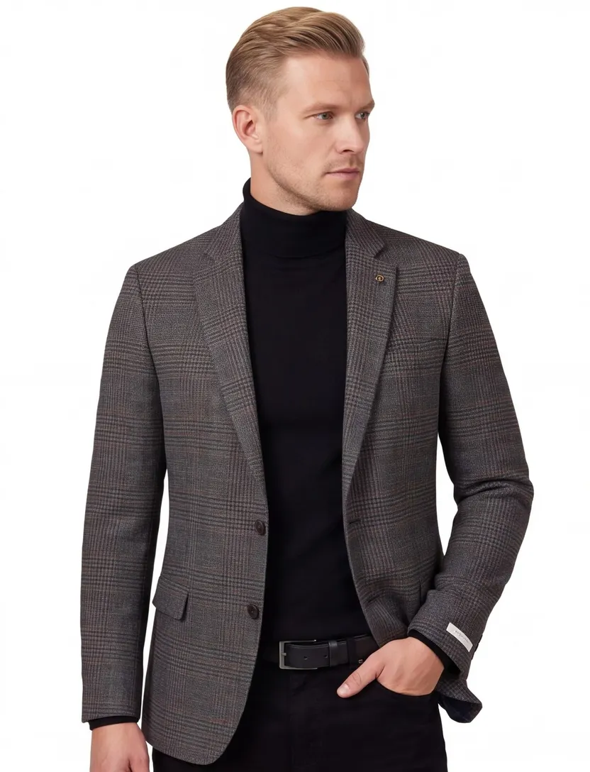 Wollen Magee colbert classic fit grijs geruit