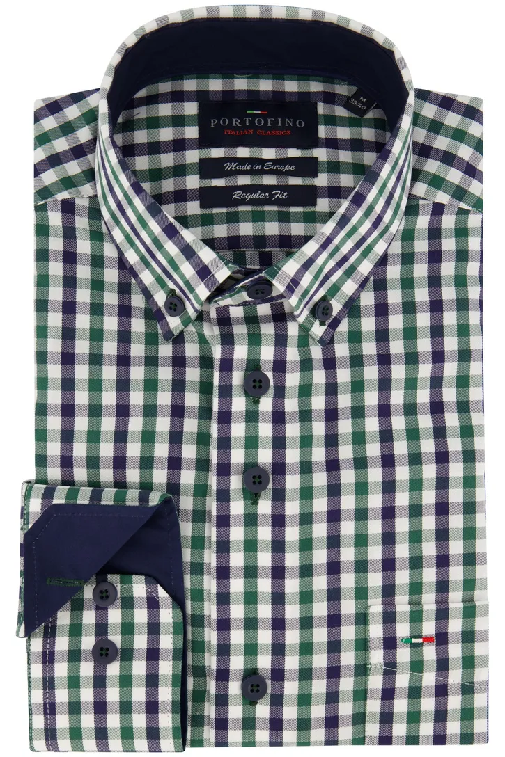 Portofino casual geruit katoenen overhemd regular fit blauw/groen