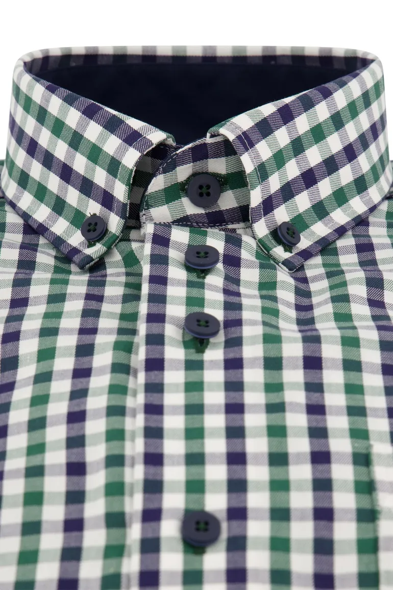 Katoenen Portofino overhemd regular fit blauw geruit