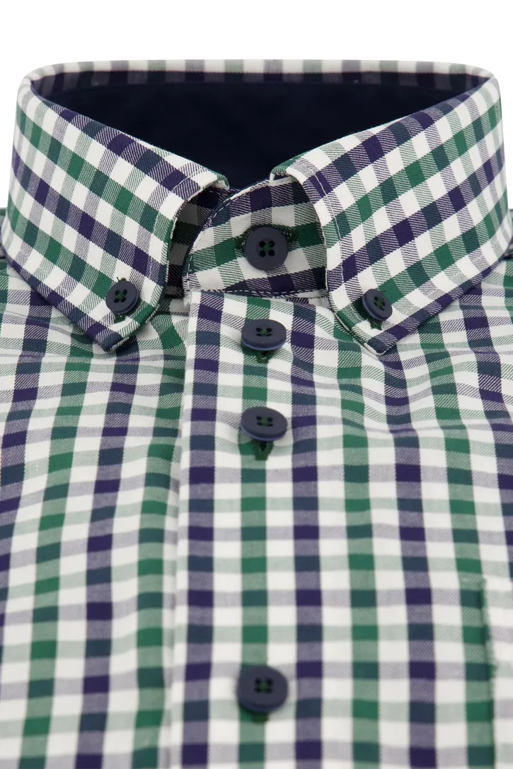 Portofino casual geruit katoenen overhemd regular fit blauw/groen