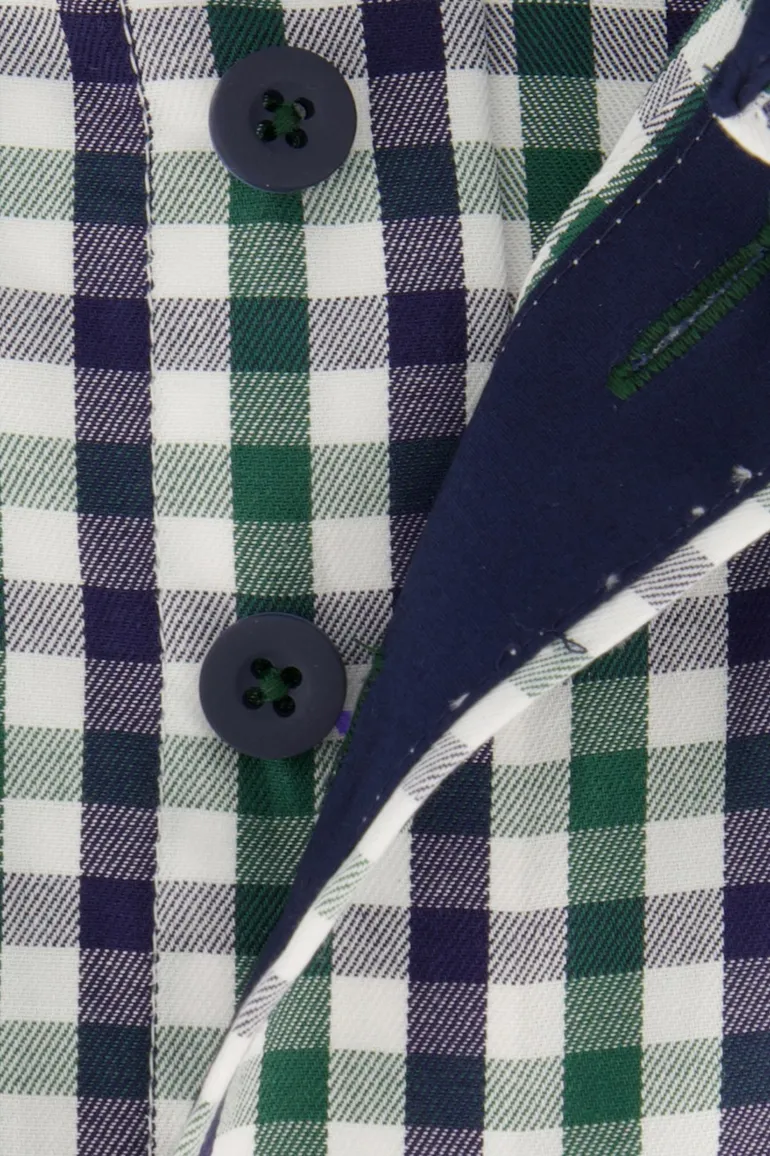 Katoenen Portofino overhemd regular fit blauw geruit