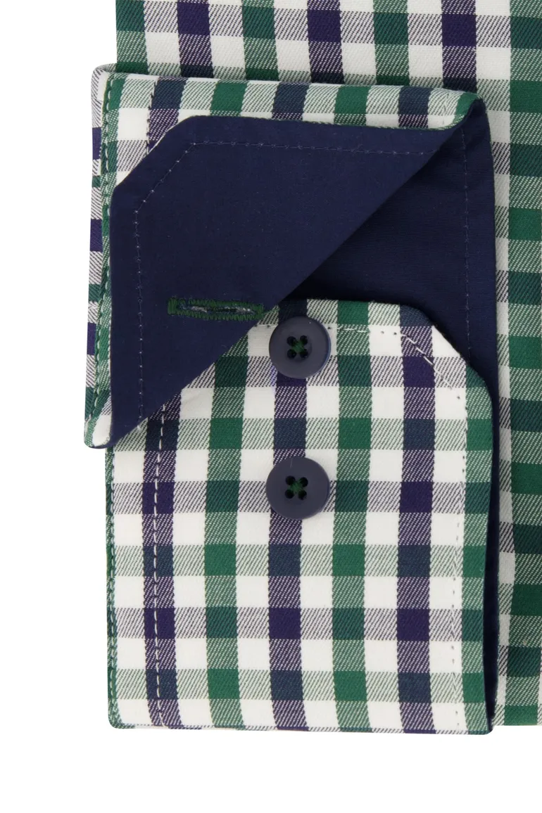 Katoenen Portofino overhemd regular fit blauw geruit