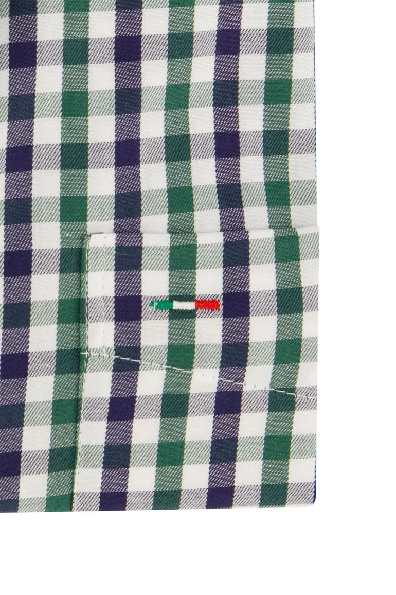 Portofino Overhemd blauw groen geruit regular fit