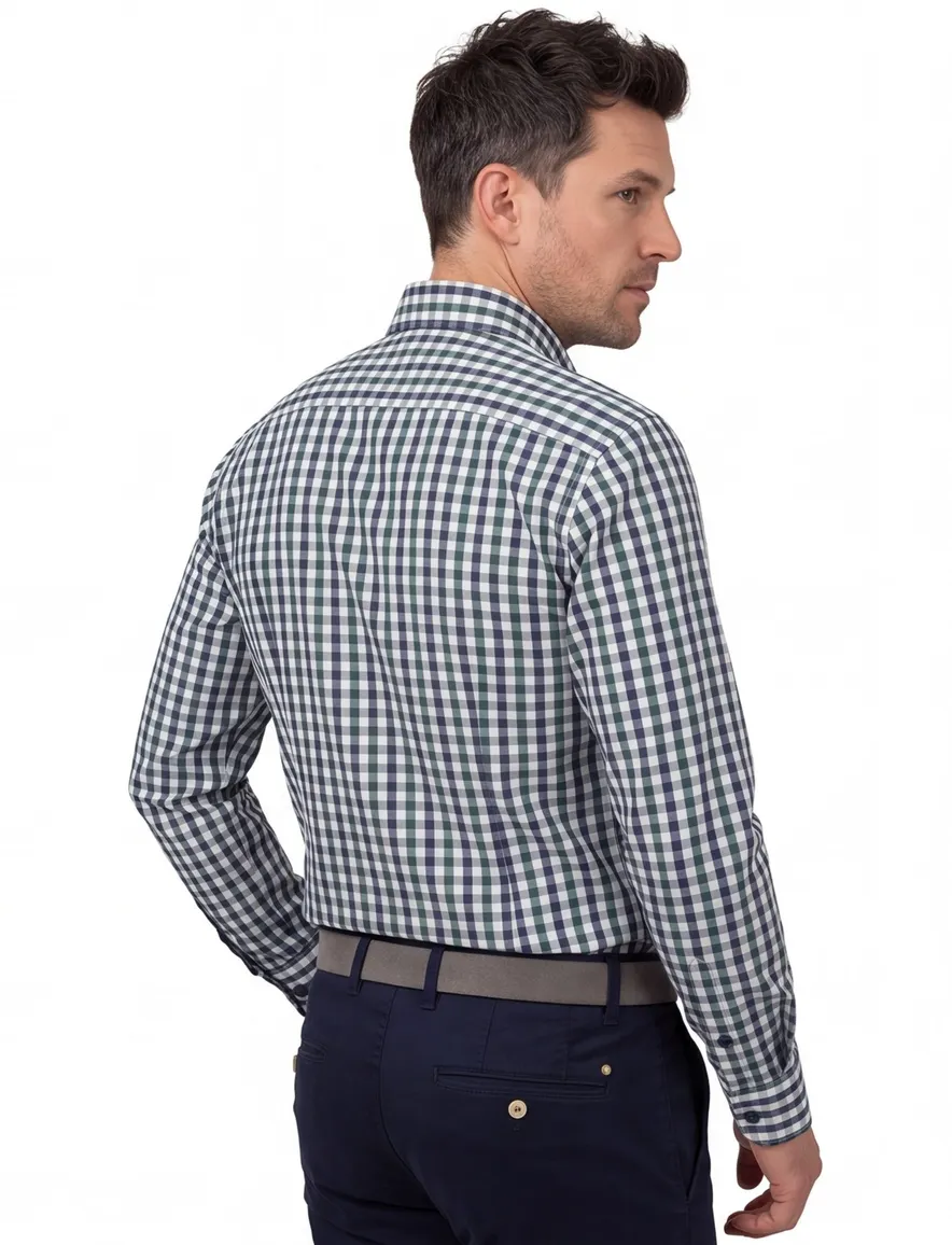 Portofino Overhemd blauw groen geruit regular fit