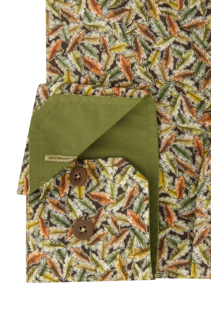 Katoenen Portofino overhemd regular fit groen geprint