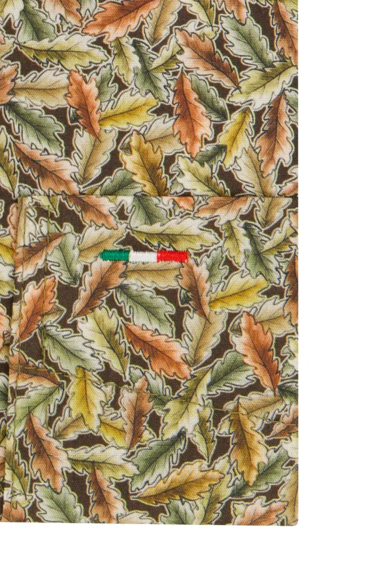 Portofino overhemd katoen regular fit groen/bruin geprint