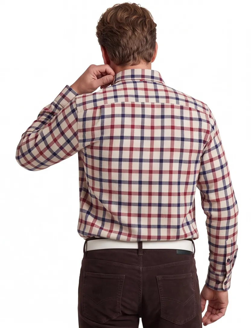 Portofino beige geruit overhemd regular fit katoen