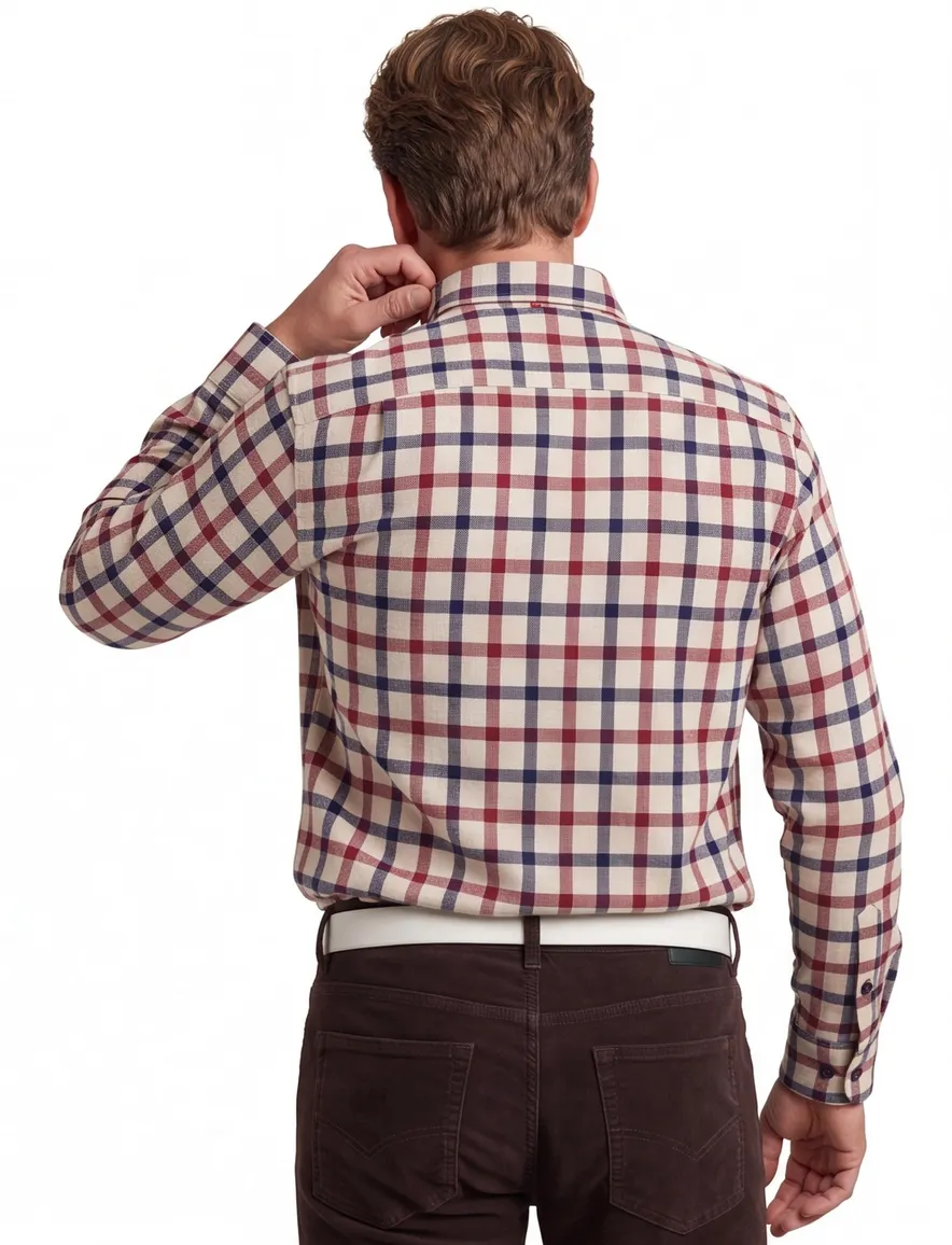 Portofino Overhemd beige geruit regular fit