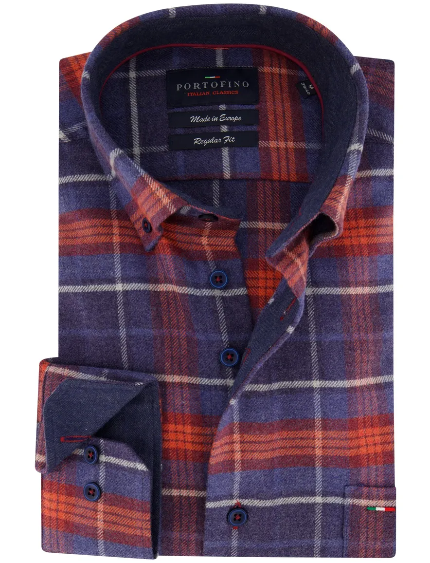 Portofino Overhemd blauw geruit regular fit