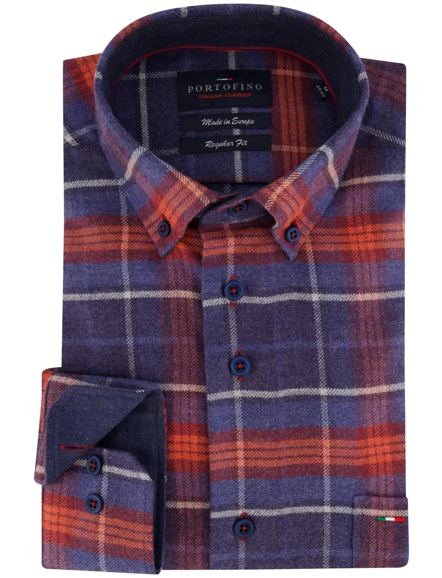 Portofino Overhemd blauw geruit regular fit