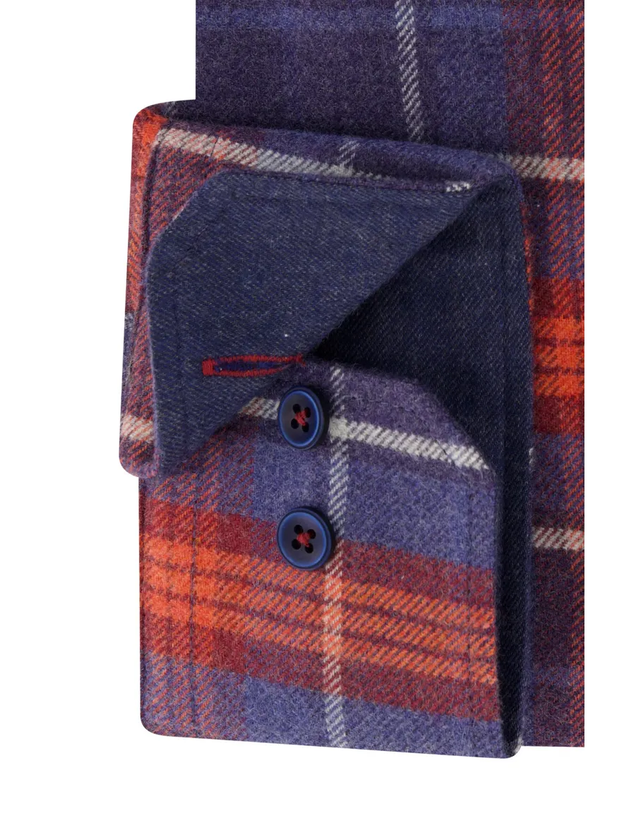 Portofino overhemd regular fit blauw/rood geruit katoen