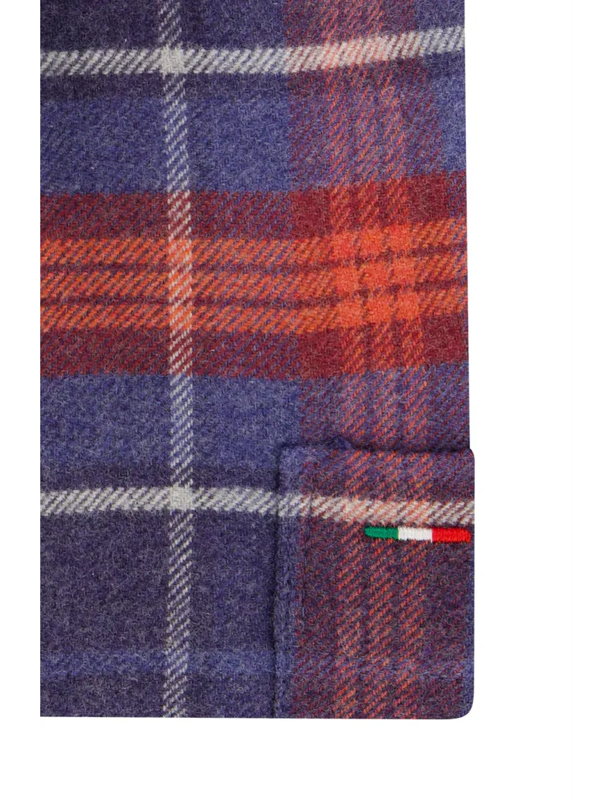 Portofino overhemd regular fit blauw/rood geruit katoen