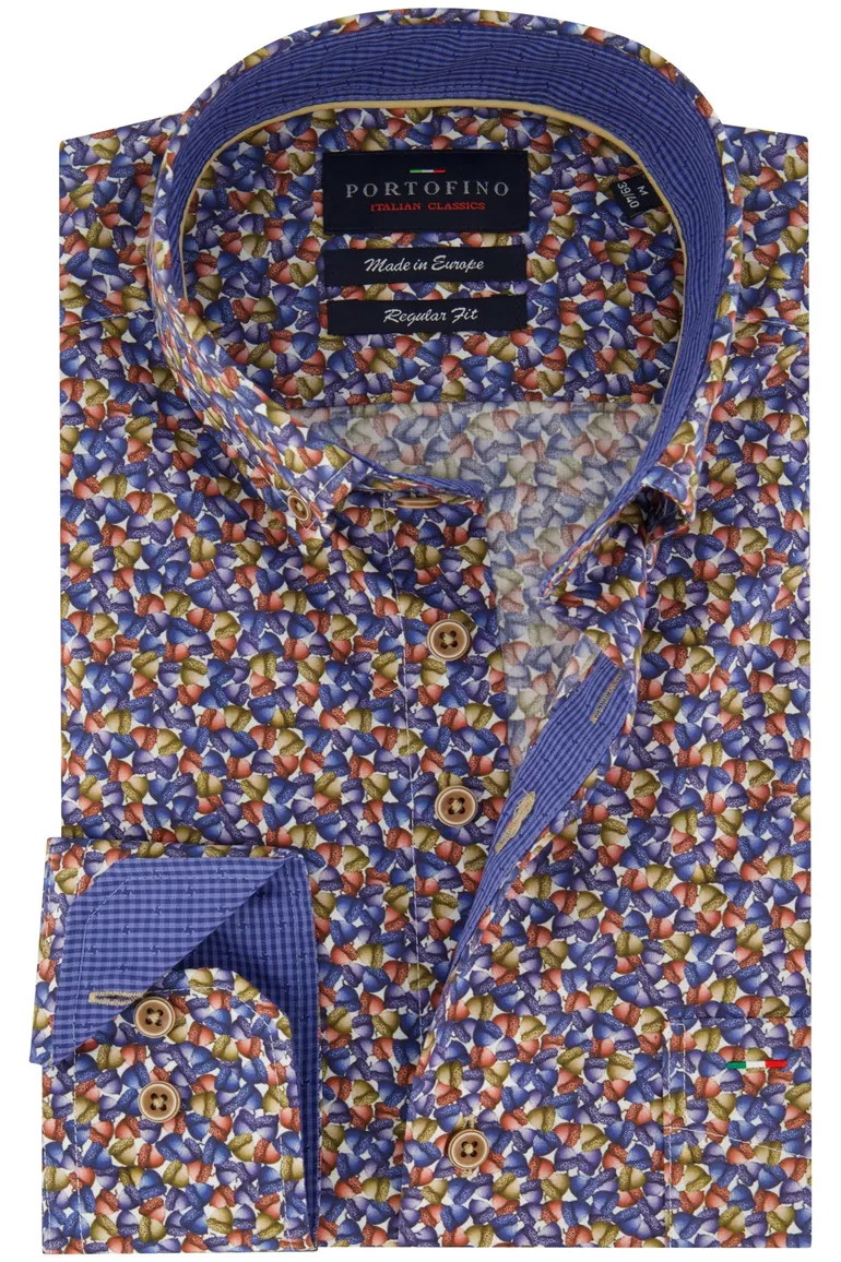 katoenen Portofino overhemd regular fit blauw geprint
