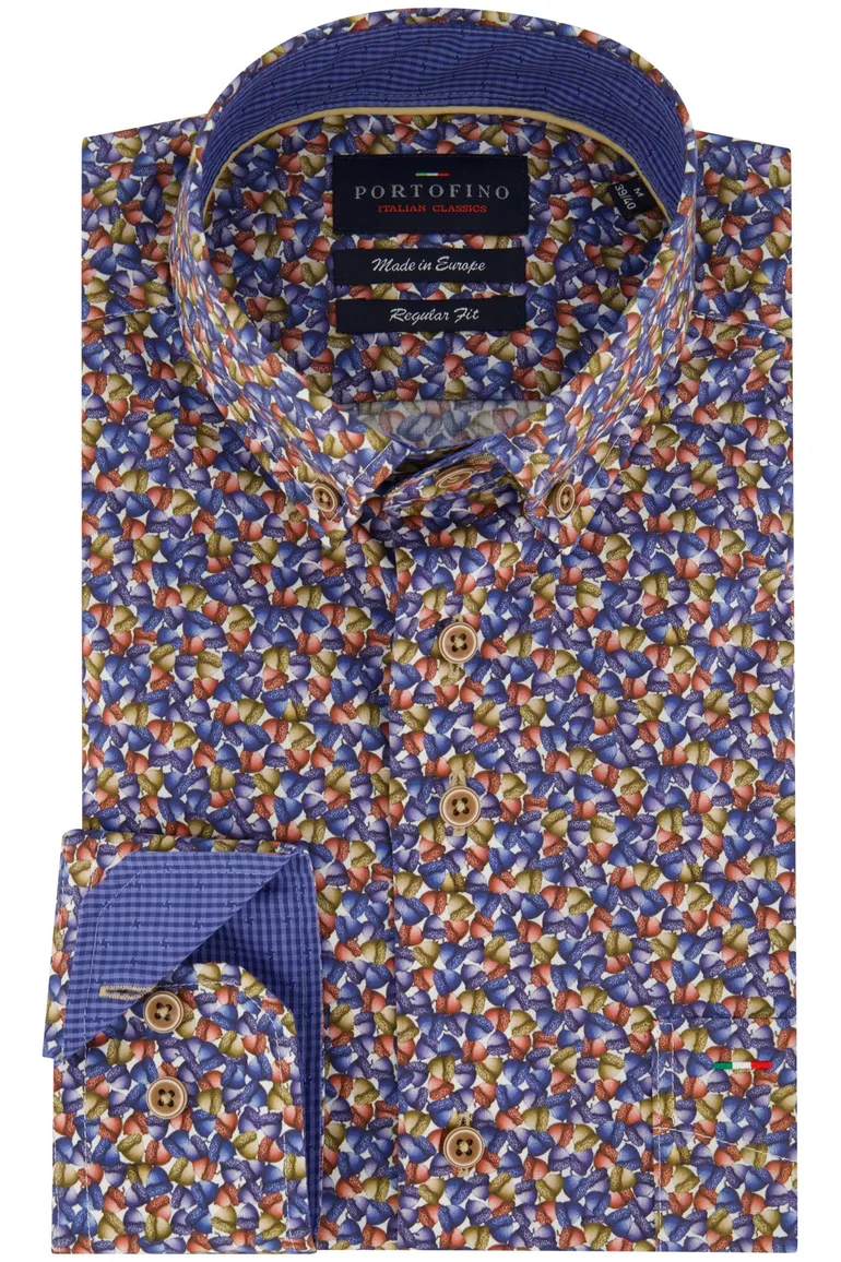 katoenen Portofino overhemd regular fit blauw geprint