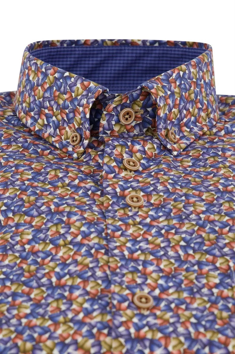 katoenen Portofino overhemd regular fit blauw geprint