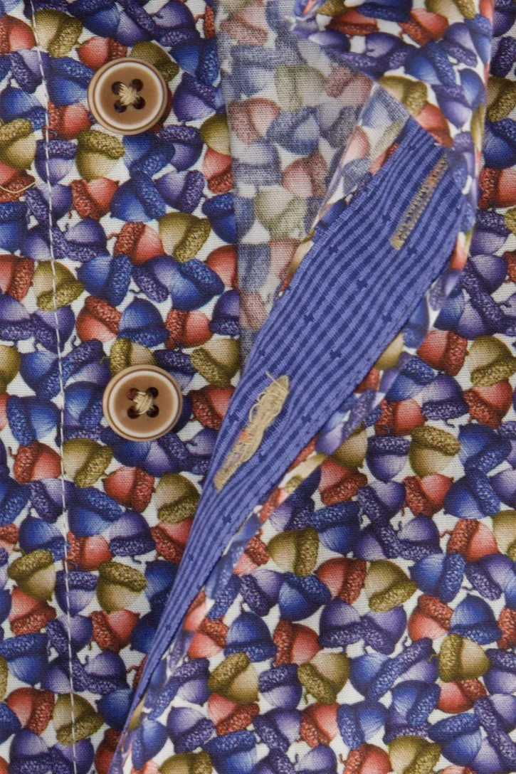 Geprint katoenen Portofino overhemd regular fit blauw