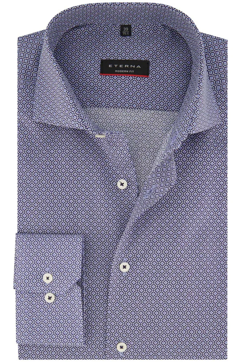 Eterna blauw geprinte overhemd Modern Fit katoen