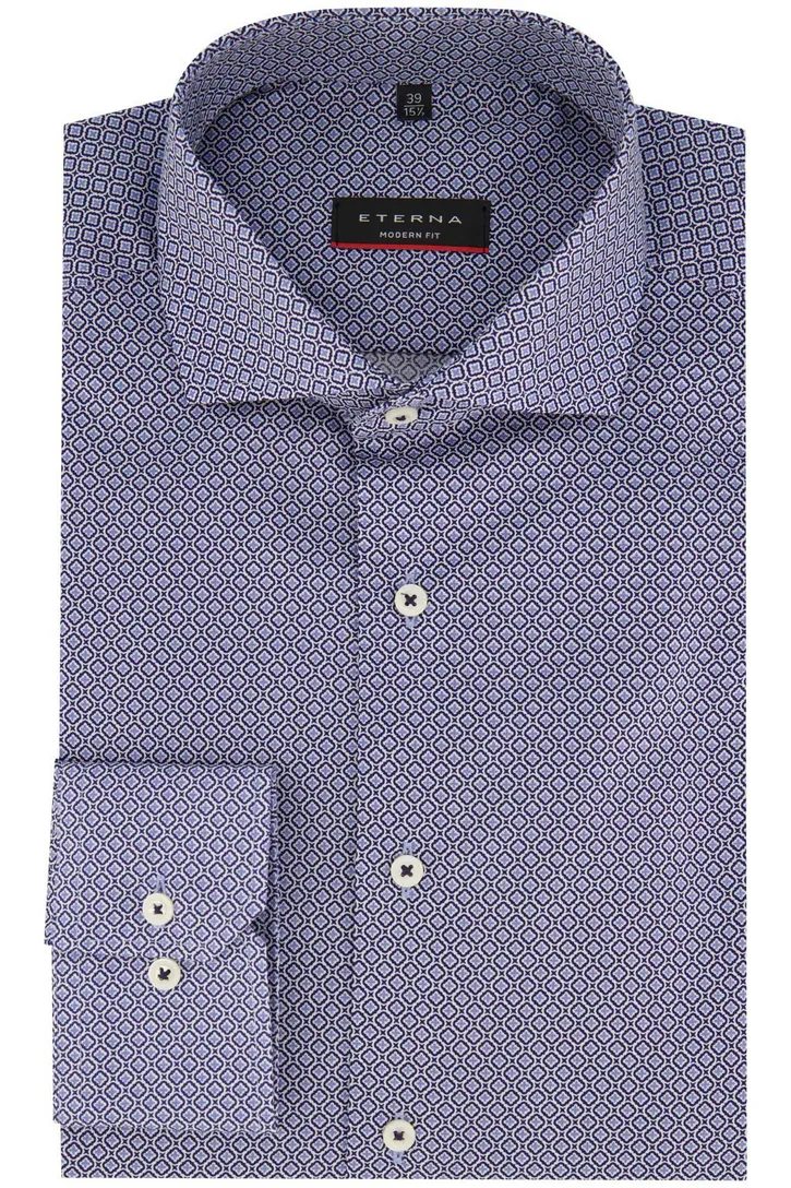 Eterna overhemd blauw geprint katoen Modern Fit