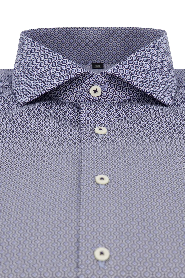 Eterna blauw geprinte overhemd Modern Fit katoen