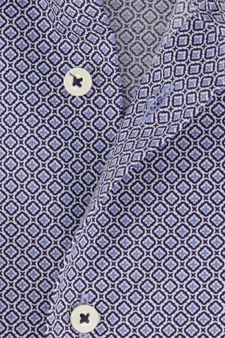 Eterna blauw geprinte overhemd Modern Fit katoen