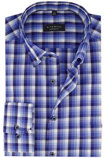 Eterna Eterna overhemd comfort fit katoen blauw geruit