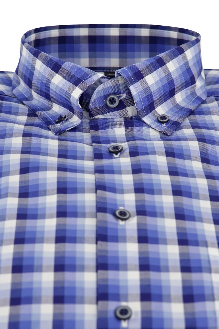 Eterna overhemd comfort fit katoen blauw geruit