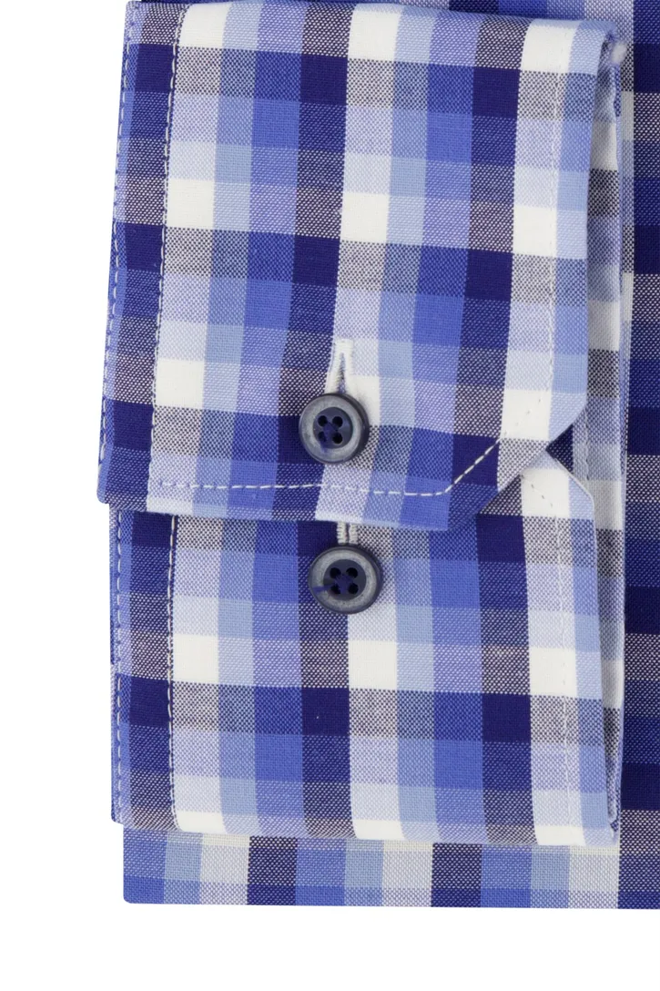 Eterna overhemd blauw geruit comfort fit katoen