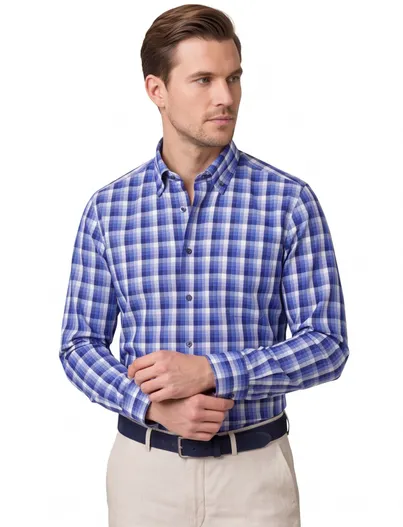 Eterna Eterna overhemd comfort fit katoen blauw geruit