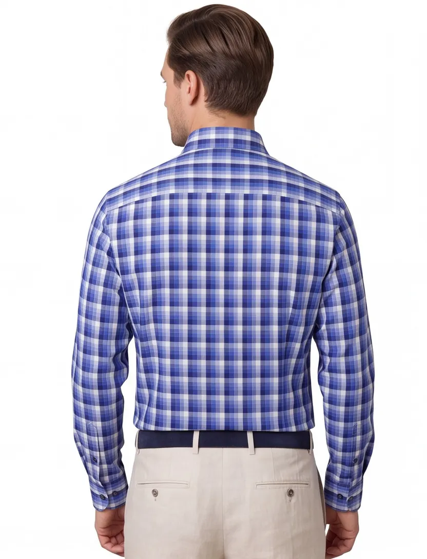 Eterna overhemd blauw geruit comfort fit katoen