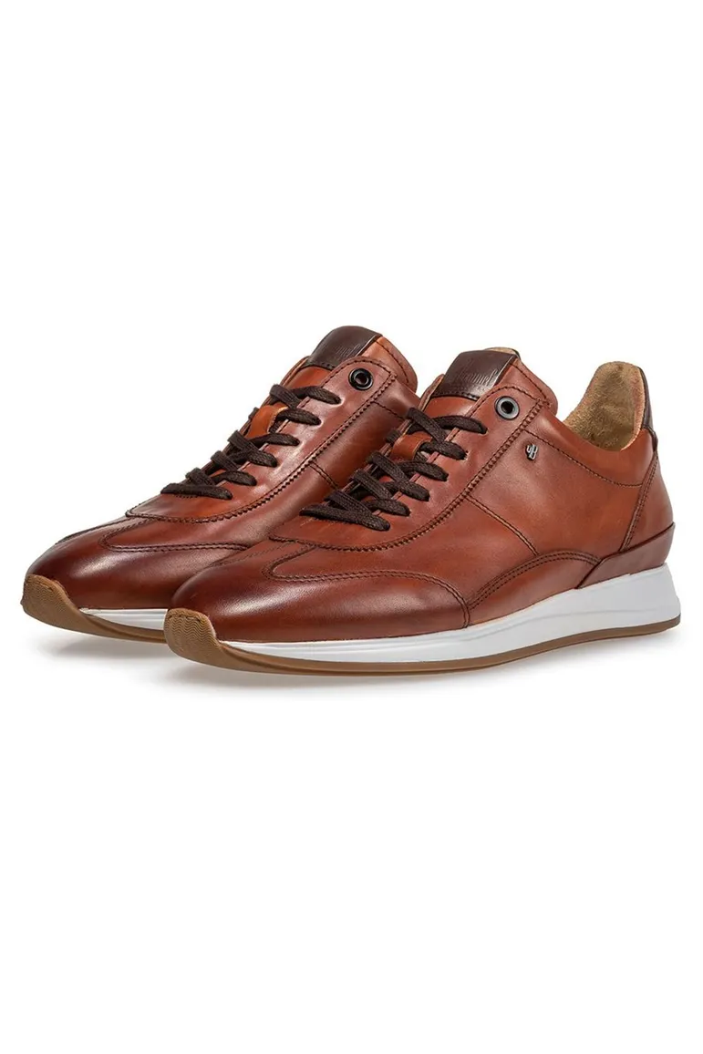 Floris van Bommel stoere sneakers bruin effen leer
