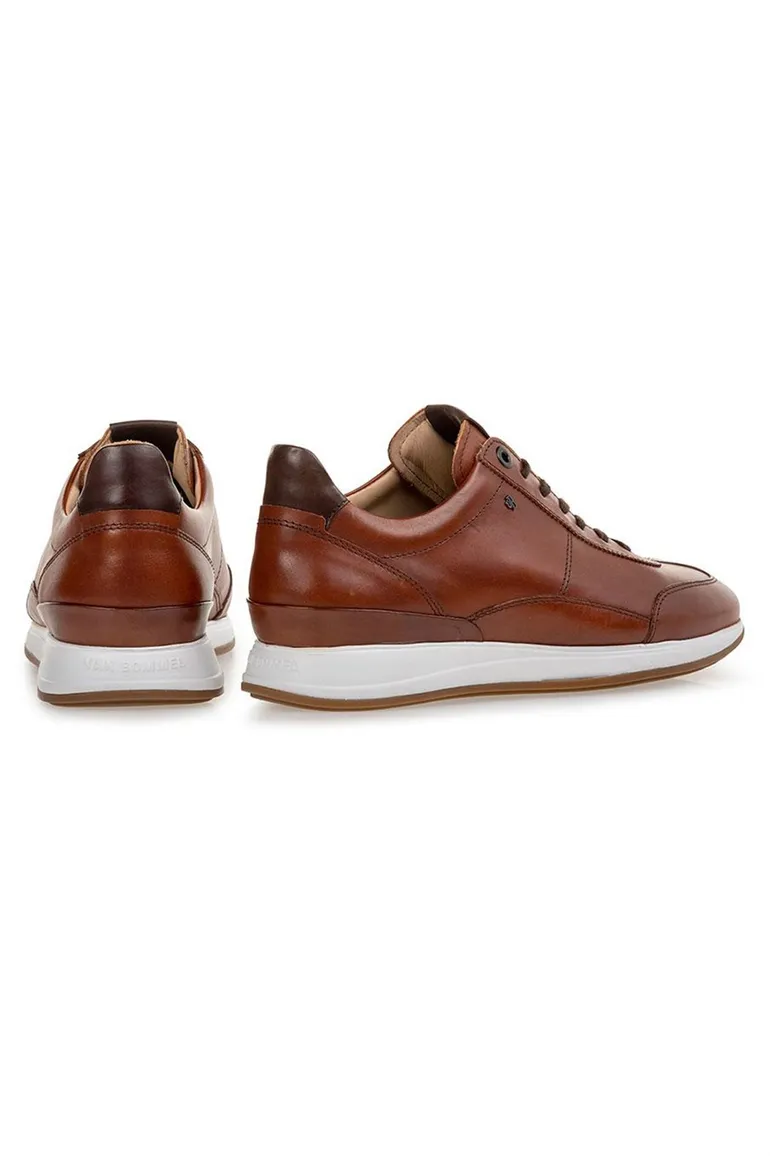 Floris van Bommel stoere sneakers bruin effen leer