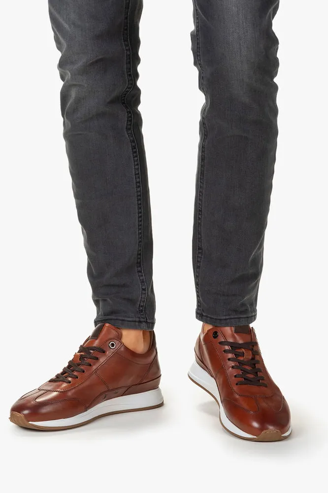 Floris van Bommel stoere sneakers bruin effen leer