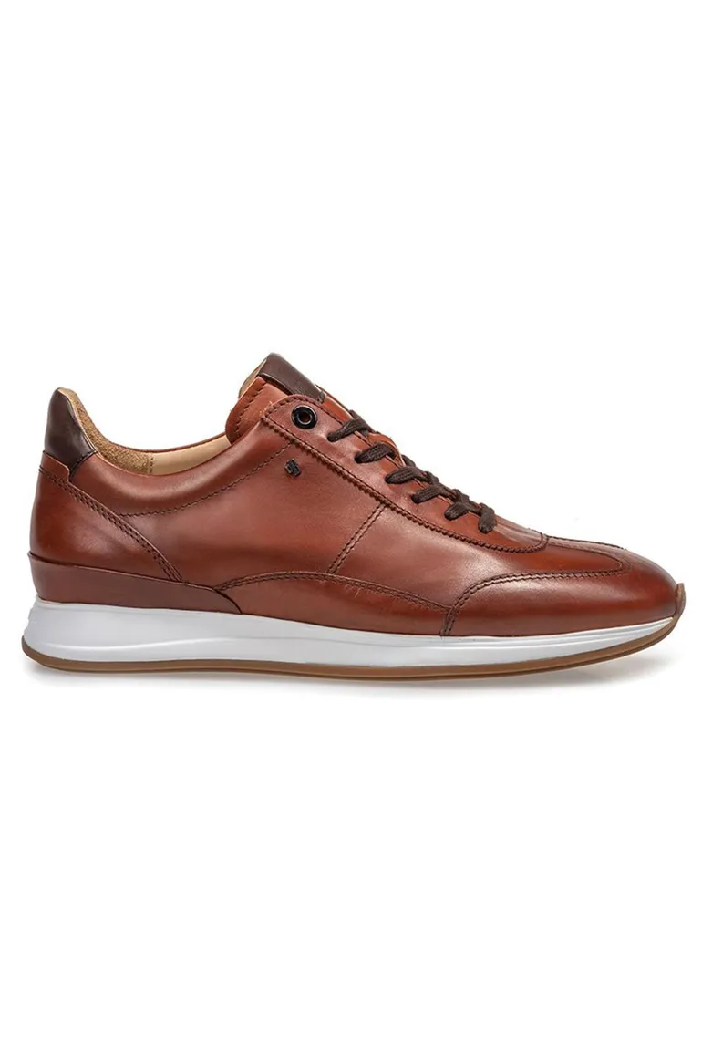 Floris van Bommel stoere sneakers bruin effen leer