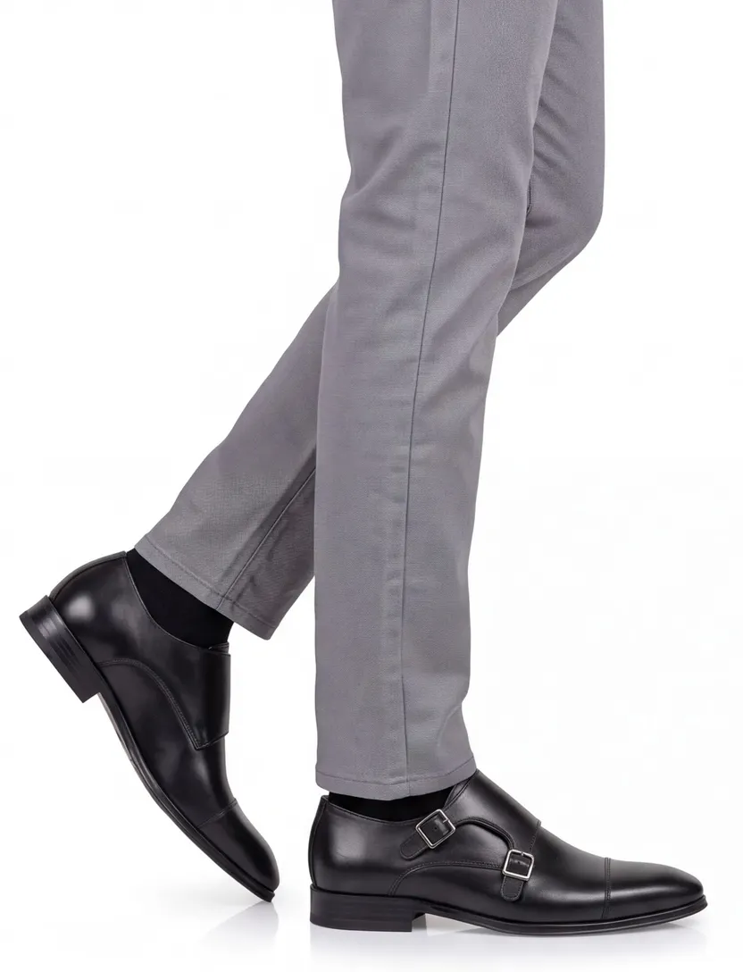 Floris van Bommel nette schoenen zwart effen leer laag model met gesp