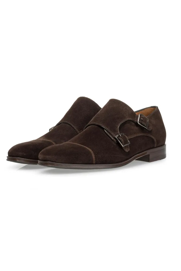 Floris van Bommel nette schoenen bruin effen leer met gesp