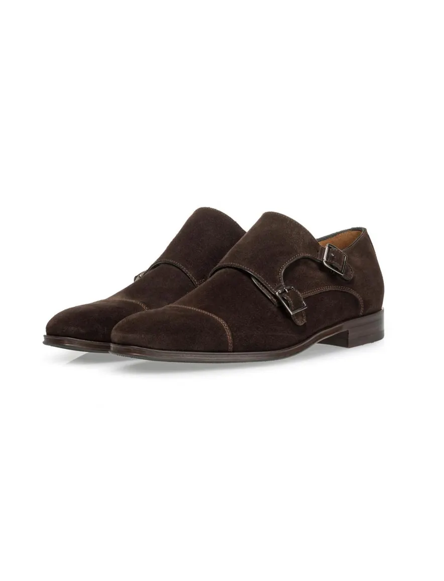 Floris van Bommel nette schoenen bruin effen leer met gesp