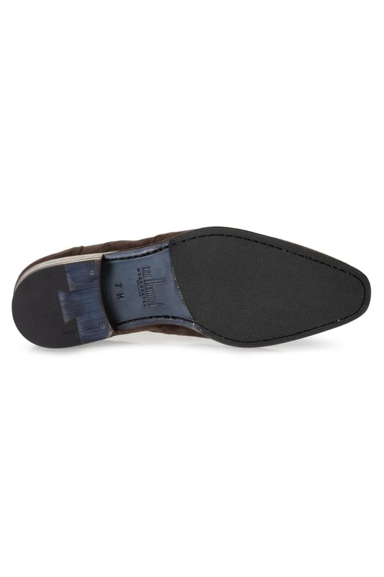 van Bommel veterschoen donkerbruin suede stippen