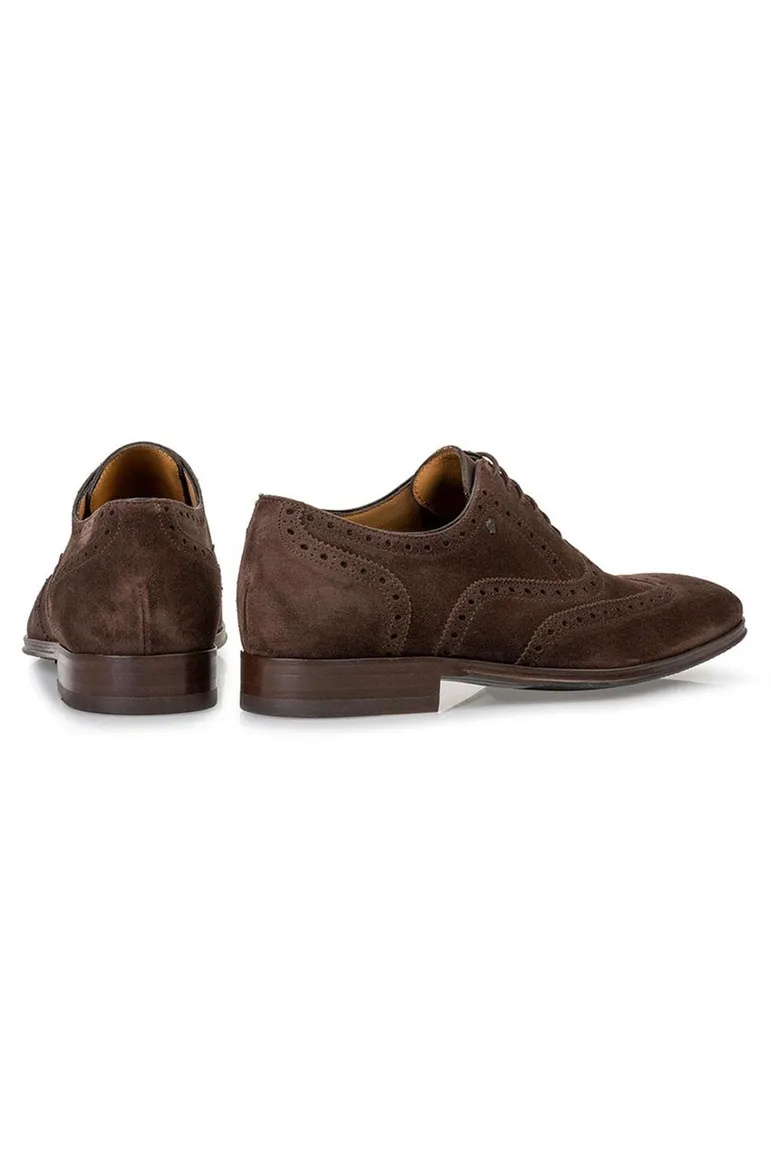 van Bommel veterschoen donkerbruin suede stippen